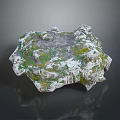 Wooden Stone Decorative Piece With Natural Texture And Green White Irregular Design