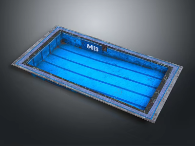 Blue Rectangular Structure With MB Logo And Striped Blue Interior Design 3d model