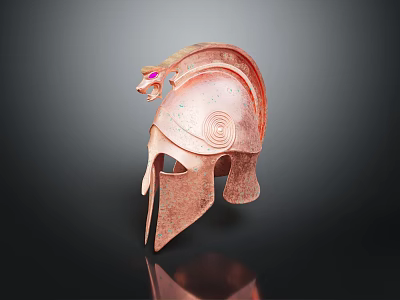 Copper Colored Ancient Greek Style Helmet With Decorative Top Textured Surface And Face Shield 3d model