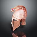Copper Colored Ancient Greek Style Helmet With Decorative Top Textured Surface And Face Shield