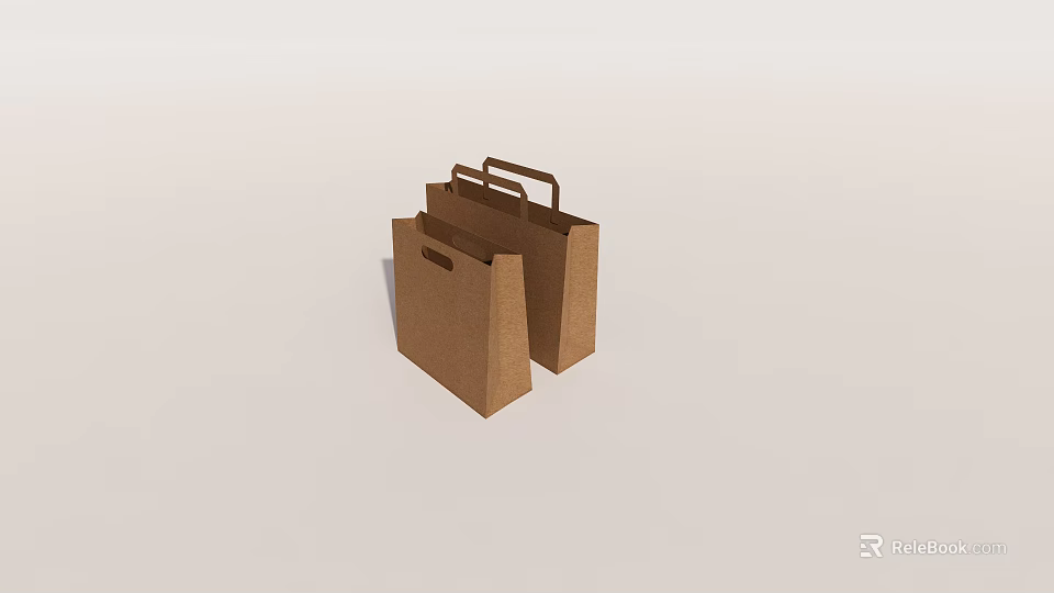 Sturdy Brown Paper Shopping Bags With Convenient Handles For Daily Use 3d model 