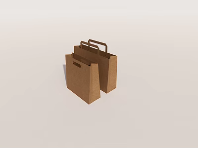 Sturdy Brown Paper Shopping Bags With Convenient Handles For Daily Use 3d model