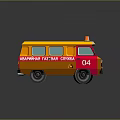 Cartoon Style Orange Red Yard Gas Service Van With Roof Orange Lights Number 04
