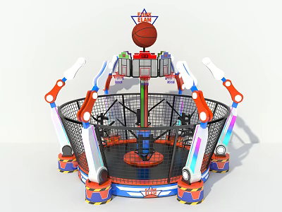 Interactive Basketball Shooting Amusement Equipment with Top Star Logo Net Enclosure and Colorful Base 3d model