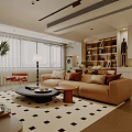 Modern Living And Dining Room Open Concept With Beige Sofa Round Coffee Table Pendant Lights