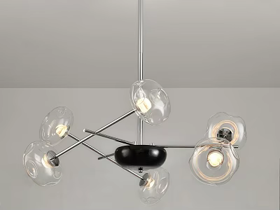 Modern Chandelier With Transparent Glass Shades And Metal Frame Black Center Lit Bulbs 3d model