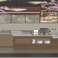 Hotpot Restaurant With Pink Cherry Blossom Decor Hanging Lanterns Display Cabinets And Brick Walls