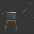 Industrial Crane Model Featuring Blue Control Room And Yellow Boom Legs