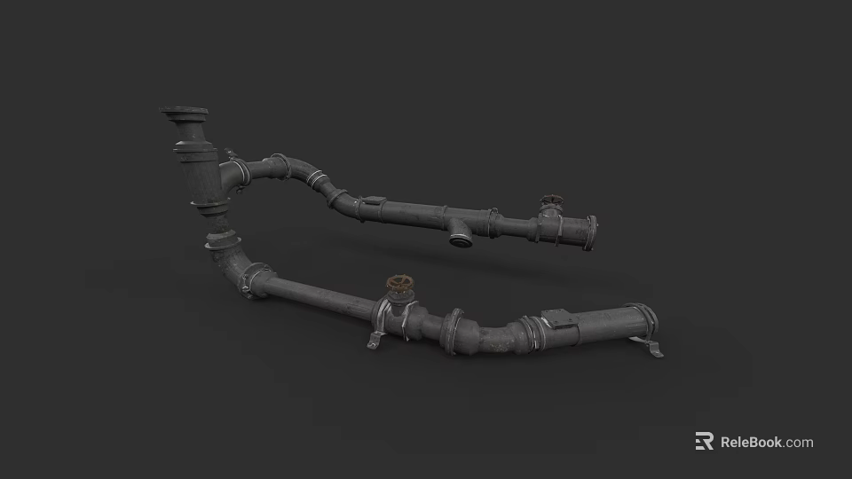 Industrial Metal Plumbing Pipes With Connecting Fittings And Elbow Joints 3d model 