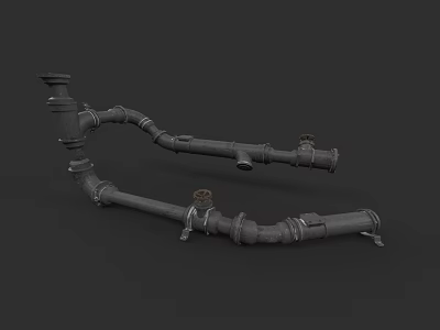 Industrial Metal Plumbing Pipes With Connecting Fittings And Elbow Joints 3d model