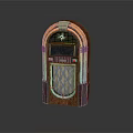 Vintage Retro Jukebox Design With Wooden Frame And Metal Accents