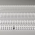 White Picket Fences With Different Designs Arranged In Multiple Rows 3d model