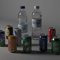 Assorted Bottled And Canned Beverages With Water And Soft Drinks Variety