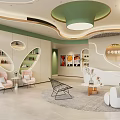 Elegant Beauty Hair Salon Interior With Green Ceiling White Pink Furniture And Decorative Plants