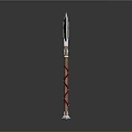 Elaborate Metal Axe With Decorative Patterns And Red White Handle As Fantasy Weapon