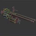 Twin Barrel Weapon With Metal Mount And Mechanical Structure Components 3d model