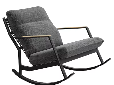 Gray Rocking Chair With Modern Design Black Frame And Wooden Armrests 3d model
