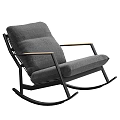 Gray Rocking Chair With Modern Design Black Frame And Wooden Armrests
