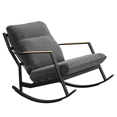 Gray Rocking Chair With Modern Design Black Frame And Wooden Armrests 3d model