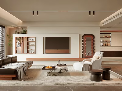 Modern Living Room Interior Design With TV Wall Sofa Coffee Table And Decorative Shelves 3d model