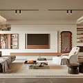 Modern Living Room Interior Design With TV Wall Sofa Coffee Table And Decorative Shelves