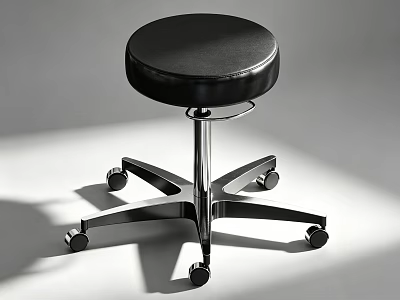 Modern Black Bar Stool With Round Padded Seat And Wheeled Metal Base 3d model