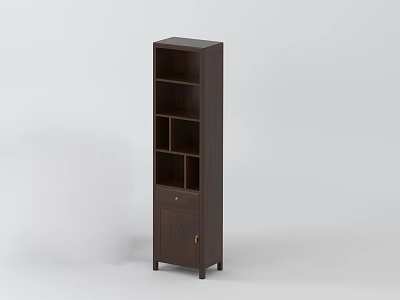 Modern Simple Dark Brown Bookcase With Multiple Shelves And Lower Cabinet Door 3d model