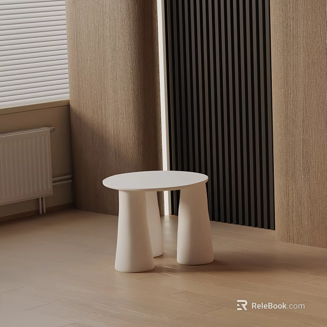 White Round Top Side Table with Two Cylindrical Bases in Modern Interior 3d model 