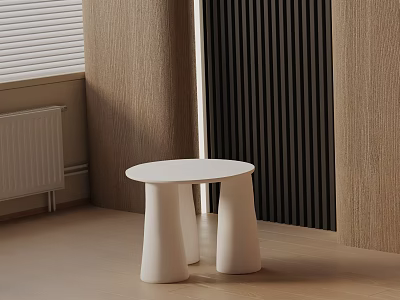 White Round Top Side Table with Two Cylindrical Bases in Modern Interior 3d model