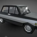 Vintage Low Poly Sedan Car With Black Silver Body And Illuminated Polygon Wheels