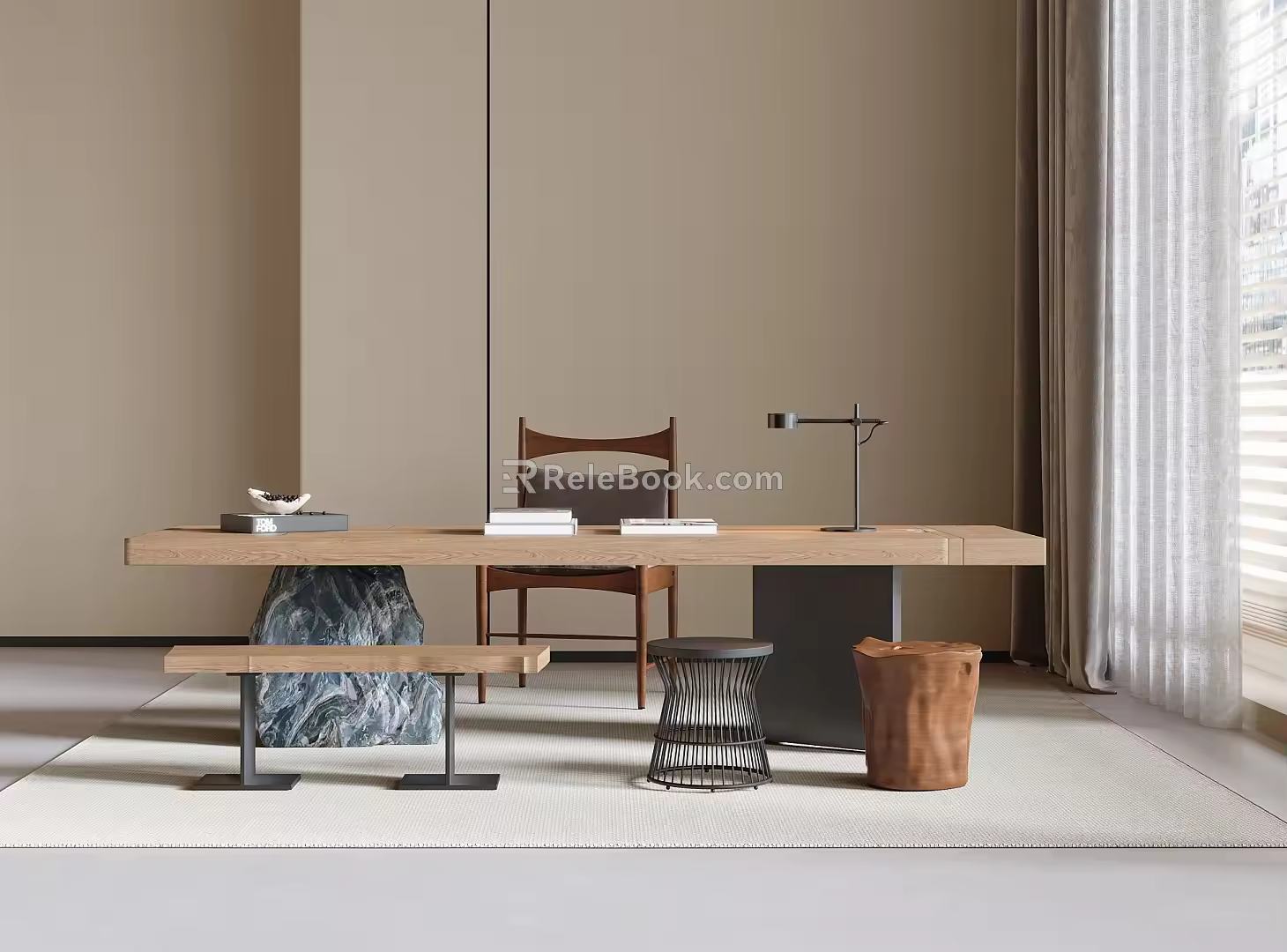 Tea Table and Chair Combination Stool Round Stool Tea Table 3d model
