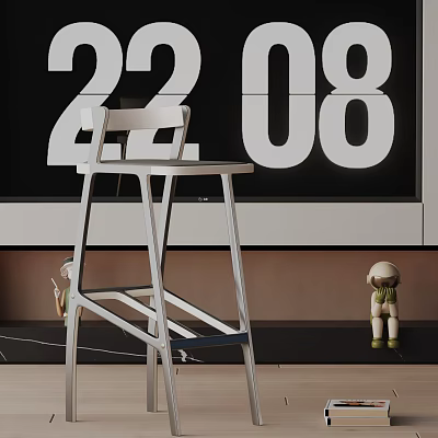 White Modern Bar Stool With Sleek Frame In Interior With Large Numbers And Decorative Items 3d model