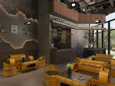 Stylish Industrial Yellow Leisure Sofa Combination For Modern Coffee Shop Comfortable Public Seating Area 3d model
