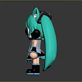Anime Style Game Character With Turquoise Long Pigtails And Headphones Making Peace Sign