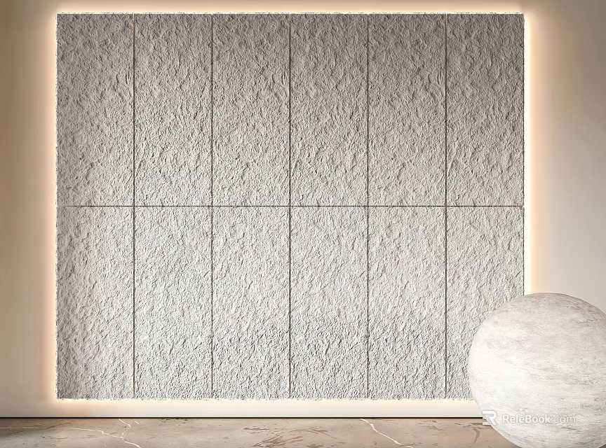 Textured Stone Background Wall With Square Tiles Arrangement Soft Lighting And White Decorative Sphere 3d model 
