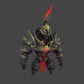 Detailed Armored Warrior Character With Spiked Armor Red Feather And Mighty Design