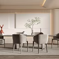 Modern Restaurant Interior With Dining Table Chairs Vase Green Plant And Wall Panels