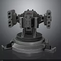 Mechanical Weapon Turret With Metal Structure Red Light And Cannon Barrels On Circular Base
