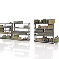 Metal Storage Shelves With Various Boxes Cans and Tools on Reflective Floor White Background 3d model