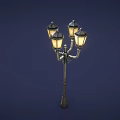 Vintage Outdoor Street Lamp with Metal Pole and Multiple Glass Lanterns