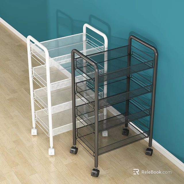 White and Black Rolling Storage Carts with Multiple Transparent Shelves and Wheels for Home 3d model 