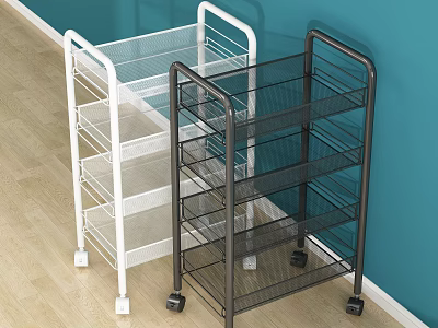 White and Black Rolling Storage Carts with Multiple Transparent Shelves and Wheels for Home 3d model