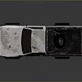 White Weathered Single Cab Pickup Truck With Large Off Road Tires And Reflection