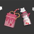 Cute Pink Strawberry Juice Box With Straw And Milk Bottle Star Decorations