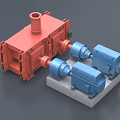 Industrial Equipment Setup With Blue Motors And Red Machinery On Concrete Base