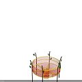Decorative Outdoor Garden Ornament With Red Mesh Structure Wooden Supports And Green Leaf Decorations