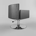 Modern Black Leather Accent Chair With Metal Swivel Base And Armrests