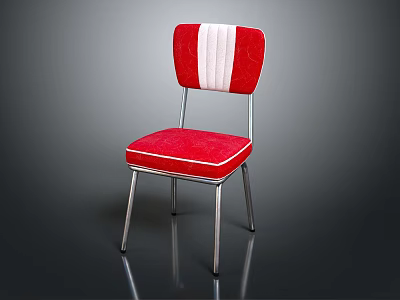 Stylish Red Leisure Chair With White Striped Backrest And Metal Legs 3d model