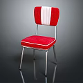 Stylish Red Leisure Chair With White Striped Backrest And Metal Legs