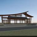 Modern Wooden Arch Entrance Gate In City Ecological Park With Circular Patterned Plaza Floor
